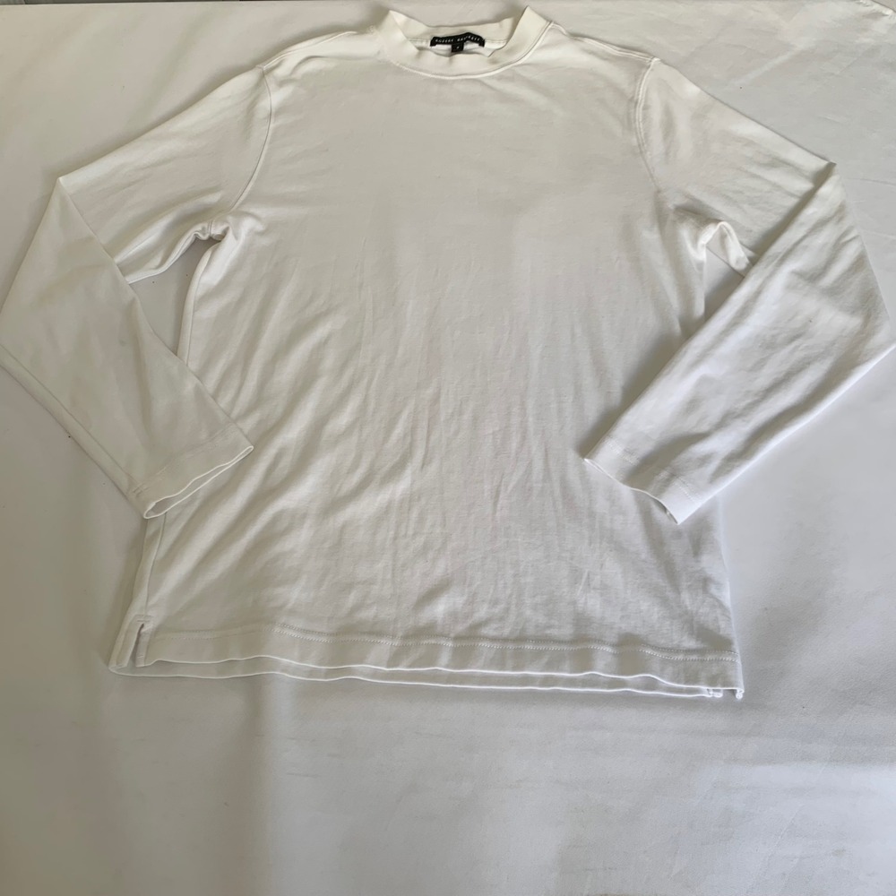 Robert Barakett Shirt Mens Small White Pima Cotton Mock Neck Long Sleeve Minimal